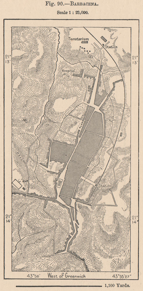 Barbacena. Brazil. Minas Gerais 1885 old antique vintage map plan chart